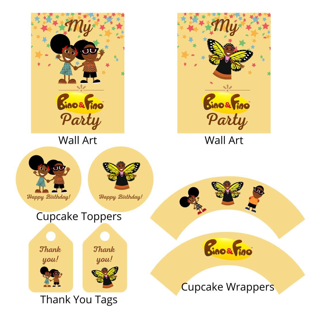 Bino and Fino Birthday Yello Theme Party Pack Printable Set Instant Do